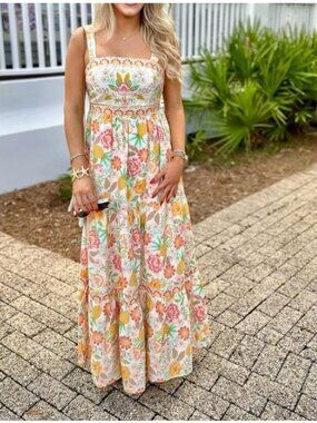 Rachel Zoe Floral Pineapple Maxi Dress Women's US 2 Embroidered Lined Boho